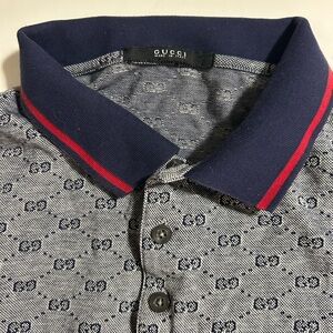 Gucci Gray and Navy Patterned Polo Shirt